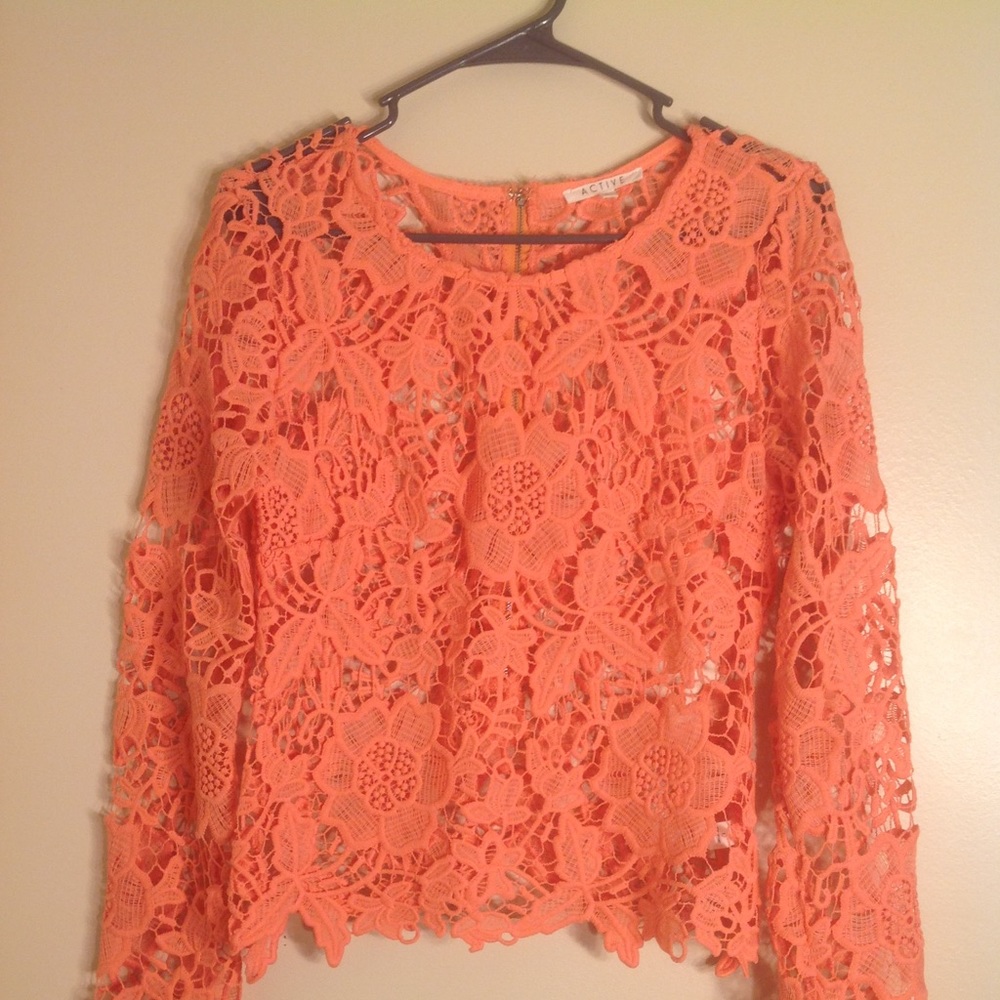 Peach / Orange Floral Knit Long Sleeve Top